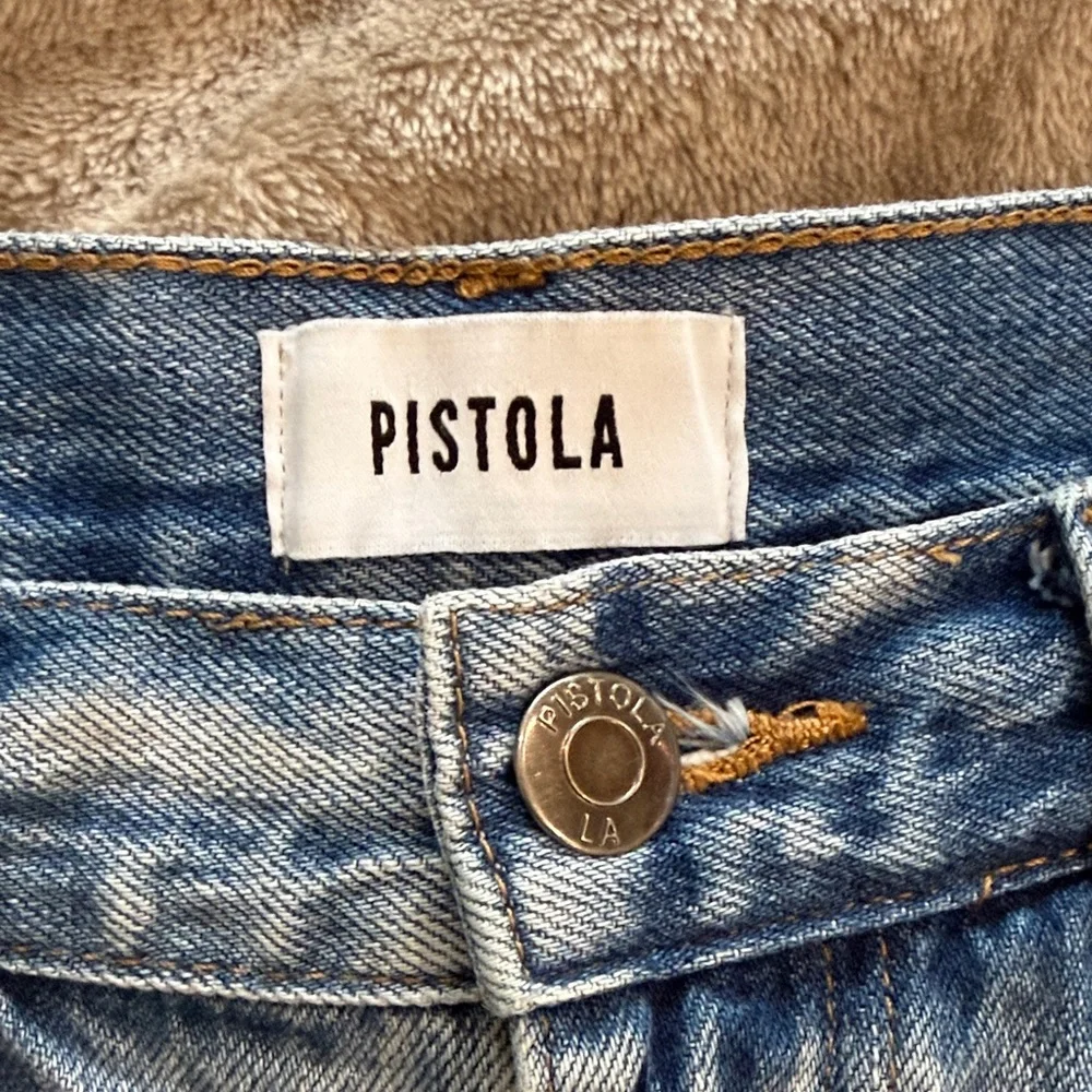 pistola Maeve Light Blue Distressed High-Rise Denim Shorts